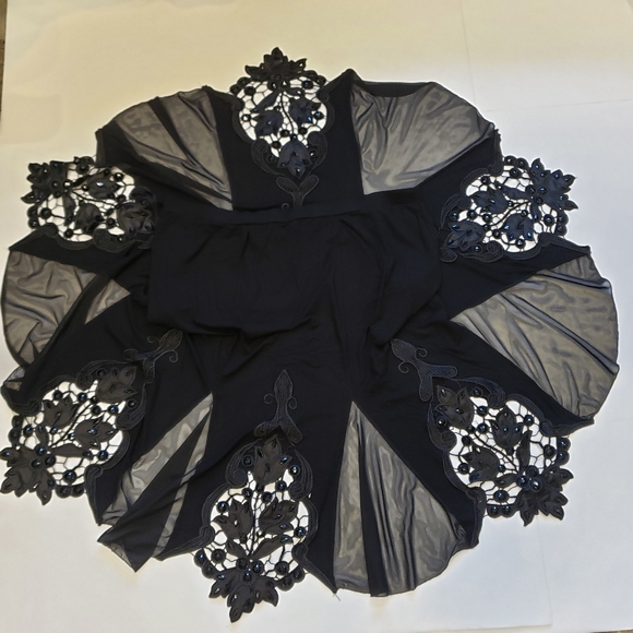 Vintage Dresses & Skirts - Black Skirt with Handkerchief Lace Mesh Hem
